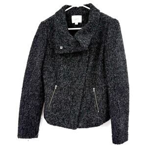 Loft Size 2 Zip Up Moto Style Jacket Gray Black Wool Blend Zip Pockets